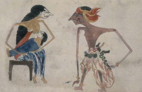 A mother suckling her child, 19th century? A woman sits breastfeeding her child in her arms, and