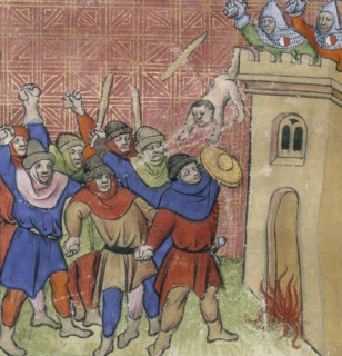 Third Crusade of Pastoureaux, c1375-c1400. Depiction of Pastoureaux killing 500 Jews at