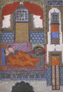 Khusrau and Shirin in bed, c1410-c1411. Khusrau was a Sasanian king, and Shirin was his Armenian