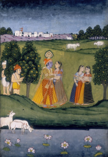 Prince and princess courting, chaperoned by male and female attendants, (c18th century?). The