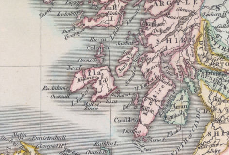Detail from a map of Scotland, (c1800?). Showing some of the coastline and islands of western