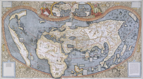 Map of the World, 1507. The map is accompanied by text explaining the use of the term 'America' to