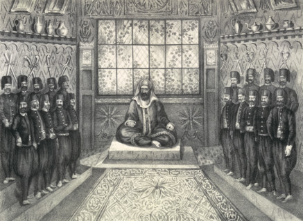 Audience of Hussein II Bey, 1835. Engraving showing Hussein II Bey (Al-Husayn II ibn Mahmud?)