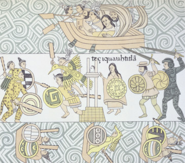 The Spanish, with their allies, fighting the Aztecs 1892. From "Homenaje á Cristóbal Colón: