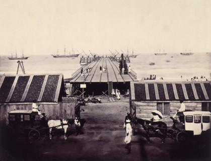 The Pier under construction, Madras, India, c1861. A view of the works from the foreshore, looking