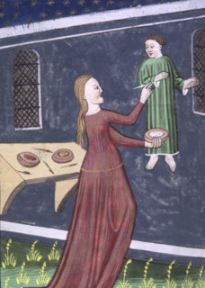 Irene, daughter of Cratinus, painting a picture, early 15th century. From "De Claris Mulieribus"