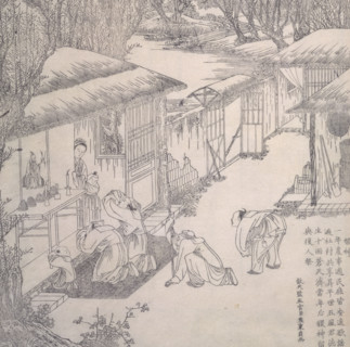 Worshipping at a shrine, 18th century? Giving thanks to ancestors for the crops.