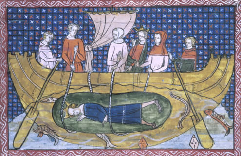 Alexander the Great lowered into the sea in a glass bell, 1350. It is said that Alexander was