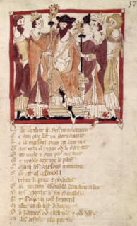 King Arthur's coronation, 14th century. Geoffrey of Monmouth's legendary history of Britain was