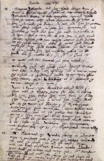 Page from the diary of John Manningham, 1602. Page describing a performance of Shakespeare's