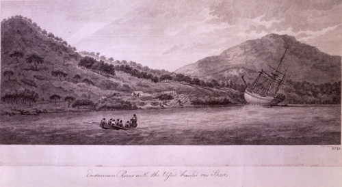 Endeavours River with the Vessel hauled on the Shore, 1770, (late 18th century). After leaving