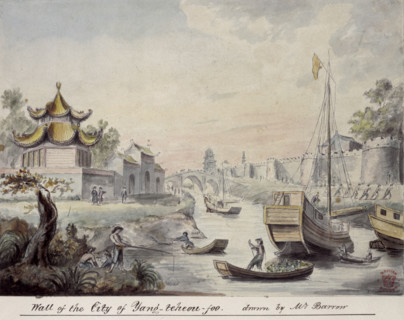 Wall of the City of Yang-teheou-foo, drawn by Mr. Barrow, 1793. This view of a Chinese walled city
