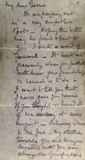 Scott's last letter from the Antarctic, 1912. 'My dear Barrie, we are pegging out in a very
