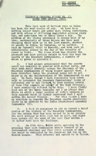 The final personal report of the last Viceroy of India, Lord Mountbatten of Burma, 1947. The report