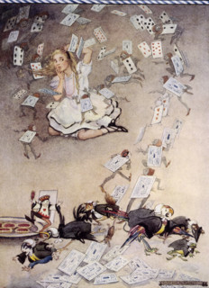Pack of cards falling on Alice, Alice's Adventures in Wonderland, 1922.
