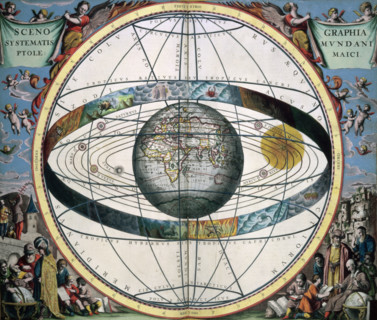 Ptolemaic Solar System, 1660. Scenographia Systematis Mundani Ptolemaici. At the centre of the map