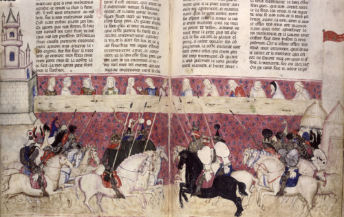 A tournament, c1352. The earlier tournaments had been rough affairs, often involving injury and