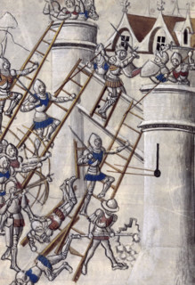 Storming a castle by escalade, c1470. The attackers use the method of escalade - to attack the wall