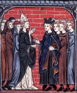 Siege of La Rochelle, c1325-c1350. King Louis VIII of France meeting a bishop, a cardinal and
