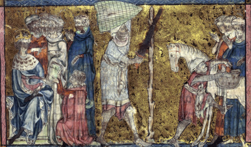 Training for knighthood and military service, 13th-14th century. Centre: the training of a knight