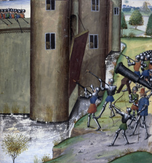 Handguns in use at a siege, c1470. As technology improved, guns and cannon gradually took over from
