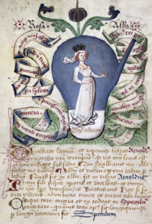 The stage of the white elixir, a queen or Rosa alba (the white rose),15th century. The queen is
