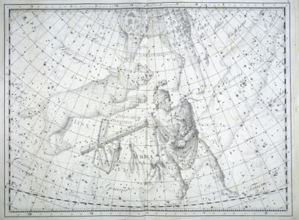 The constellation Auriga, 1801. Auriga is depicted as a charioteer and holding a small goat,