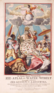 Title page from van Keulen's Chart Atlas, 1682. 'De Groote Nieuwe Vermeerderde Zee-Atlas ofte
