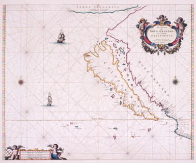 Map of California, 1666. 'Paskaerte Van Nova Granada en t'Eylandt California'. New Granada and the
