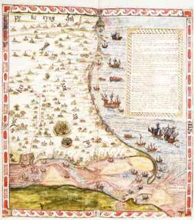 Map of the River Humber and land between Hull and Scarborough, 1579. Coloured manuscript plan of