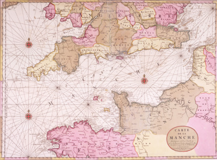 Map of the English Channel, 1693. 'Carte de la Manche'. During the reign of Louis XIV, the French