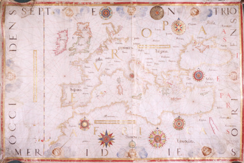 Map of Europe, 1570. The traditional portolan chart - the large, single-sheet, hand-drawn map of