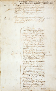 Opening page of the catalogue of manuscripts in Cotton's library, 1621. 'Catalogus Librorum