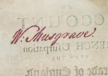 Collection stamp of Sir William Musgrave, late 18th century. Musgrave was a collector of books and