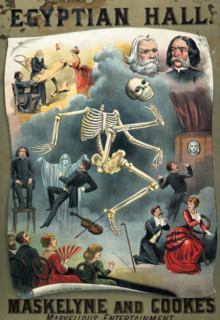 Poster advertising a conjuring act, c1885. The poster promotes performances by the famous conjurors