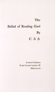 The Ballad of Reading Gaol by C.3.3., 1898. Title page of Oscar Wilde's "The Ballad of Reading