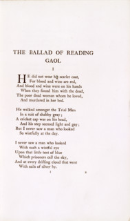 'The Ballad of Reading Gaol', 1898. 'He did not wear his scarlet coat, For blood and wine are red,