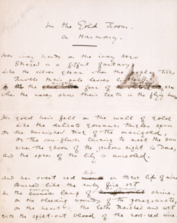 Draft of "In the Gold Room - a Harmony" by Oscar Wilde, 1881. 'Her ivory hands on the ivory keys