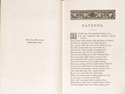 Newdigate Prize Poem, "Ravenna", by Oscar Wilde, 1878. Wilde's response to the Italian city of