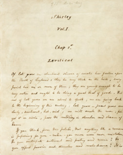 The first page of the manuscript of "Shirley", c1849 . "Shirley" was Charlotte Bronte's third novel