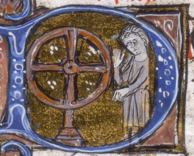 A wheel of fortune, early 14th century. The wheel is associated with fate and chance. From a