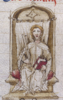 A man seated on a throne holding a book, late12th-early 13th century. From a manuscript by the