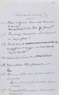 Gladstone's notes from a cabinet meeting, 1869. Before 1916 there were no formal agendas for