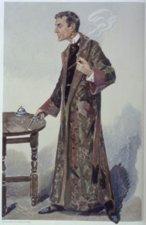Sherlock Holmes holding a pipe and revolver, late 19th-early 20th century. Holmes with his