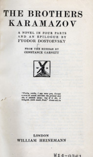 Title page from "The Brothers Karamazov" by Fyodor Dostoevsky, 1920. English translation by