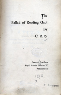 The Ballad of Reading Gaol by C.3.3., 1898. Title page of Oscar Wilde's "The Ballad of Reading