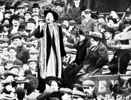Christabel Pankhurst at Peckham By-Election, London, March 1908. British suffragette Christabel