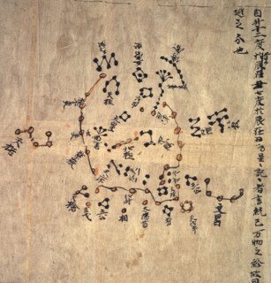 Chinese scroll map depicting the night sky seen from northern hemisphere, c618-c906. It is divided
