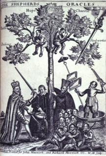 King Charles I, 1646. The Tree of Religion protected by Charles I and watered by a cleric (possibly