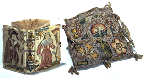 Embroidered prayer book and bag, 1633. Book of Psalms encased in an embroidered silk binding,